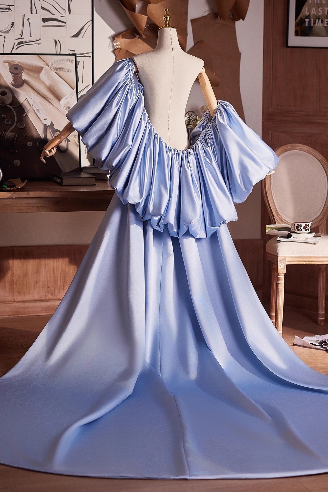 Light Blue Satin Cape Performance Runway Costumes Outfit TANYA BRIDAL Light Blue Satin Cape Performance Runway Costumes Outfit TANYA BRIDAL