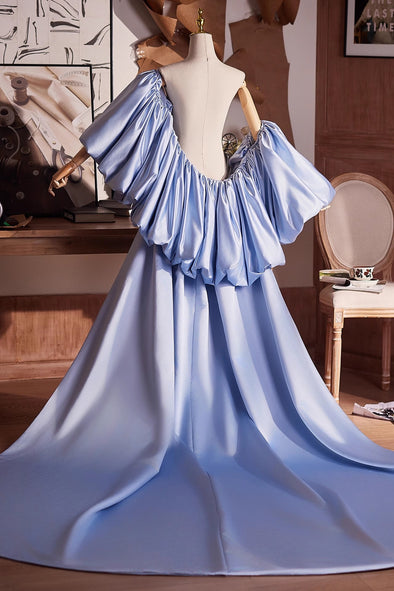 Light Blue Satin Cape Performance Runway Costumes Outfit