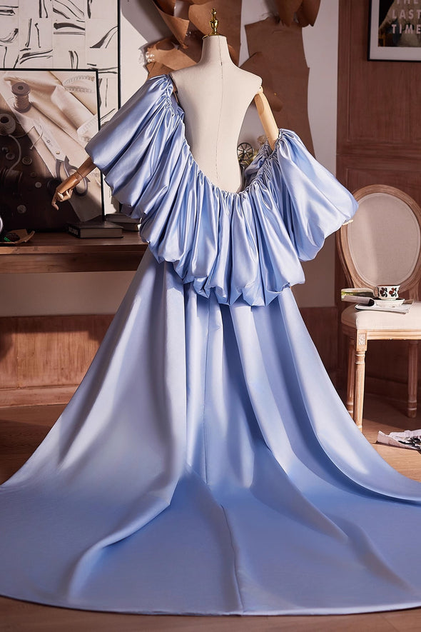 Light Blue Satin Cape Performance Runway Costumes Outfit