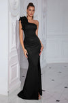 One Shoulder Fuchsia Long Mermaid Evening Dress With Ruffles Flower