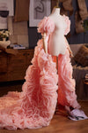 Pink Performance 3D Rose Flower Cape Luxury Runway Costumes Outfit