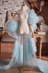 Baby Blue Tulle Performance Cape Luxury Runway Costumes Outfit
