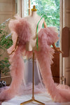 Dusty Pink Plisse Tulle Cape Performance Runway Costumes Outfit