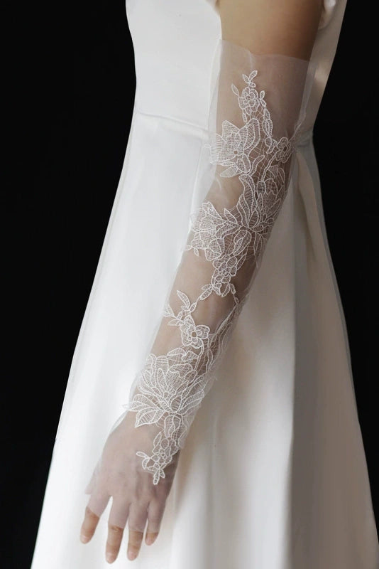 WG154 Long Soft Mesh Lace Bridal Arm Sleeves