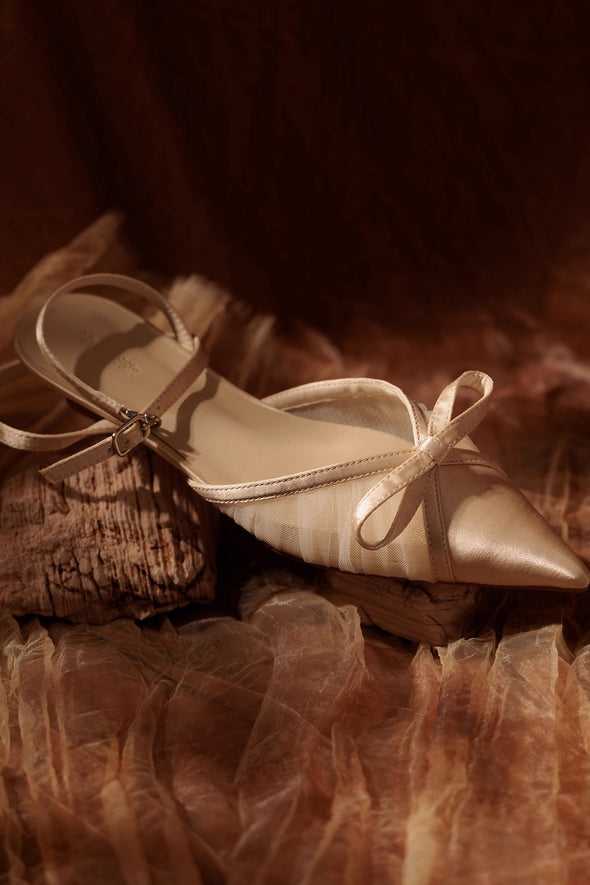 Champagne Wedding Bridesmaid Shoes With Pleated