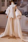 Champagne Satin Tulle Cape Performance Runway Costumes Outfit