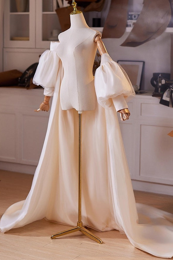 Champagne Satin Tulle Cape Performance Runway Costumes Outfit