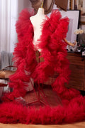Red Plisse Tulle Performance Cape Runway Costumes Outfit