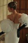 WG153 Rose Blossom Detachable Wedding Gloves Black Long Velvet Gloves