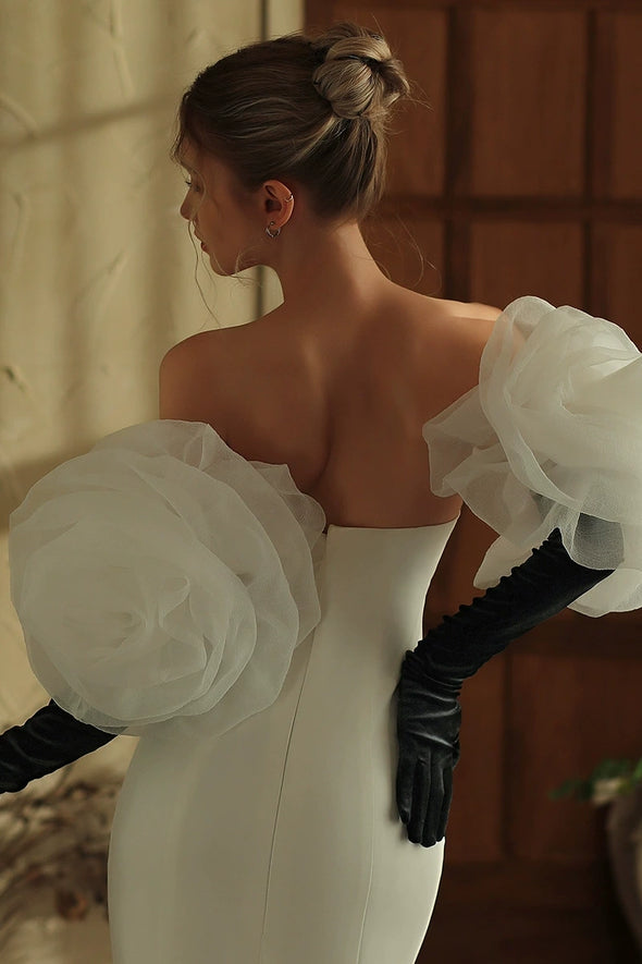 WG153 Rose Blossom Detachable Wedding Gloves Black Long Velvet Gloves