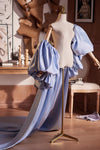 Light Blue Satin Cape Performance Runway Costumes Outfit