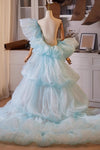 Sky Blue Performance Cake Cape Fashion Runway Costumes Outfit