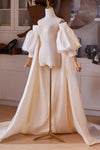 Champagne Satin Tulle Cape Performance Runway Costumes Outfit