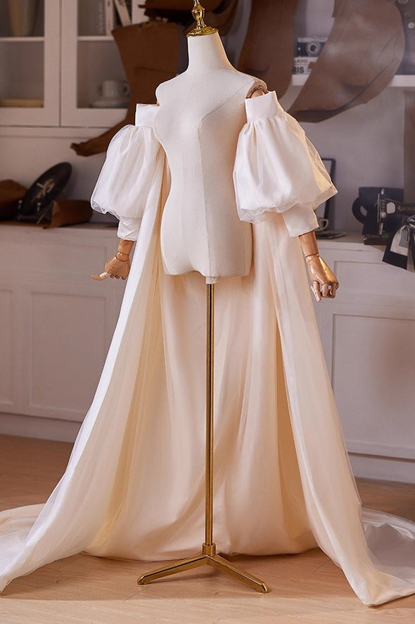 Champagne Satin Tulle Cape Performance Runway Costumes Outfit