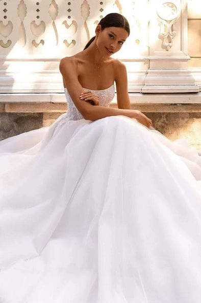 #LY9206 Off The Shoulder A Line Mesh Wedding Dress