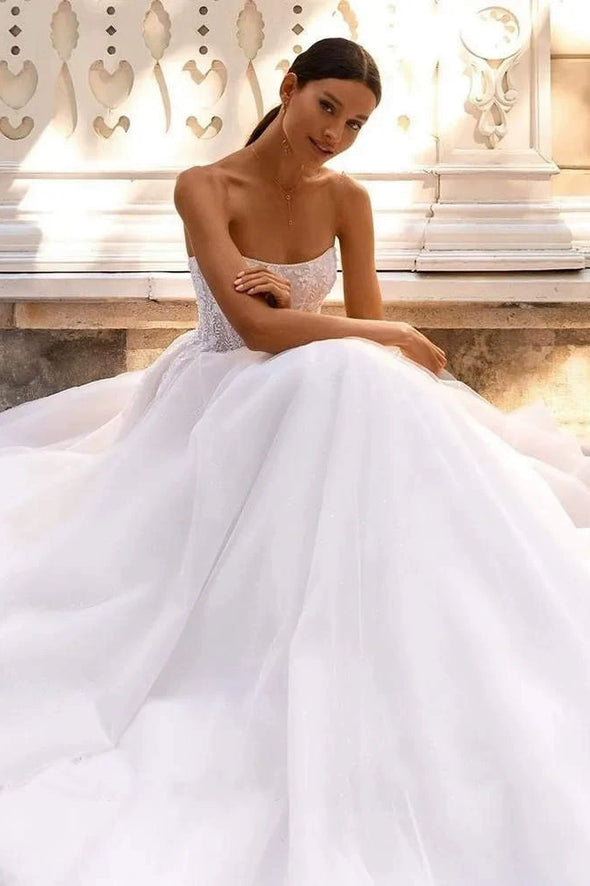 #LY9206 Off The Shoulder A Line Mesh Wedding Dress