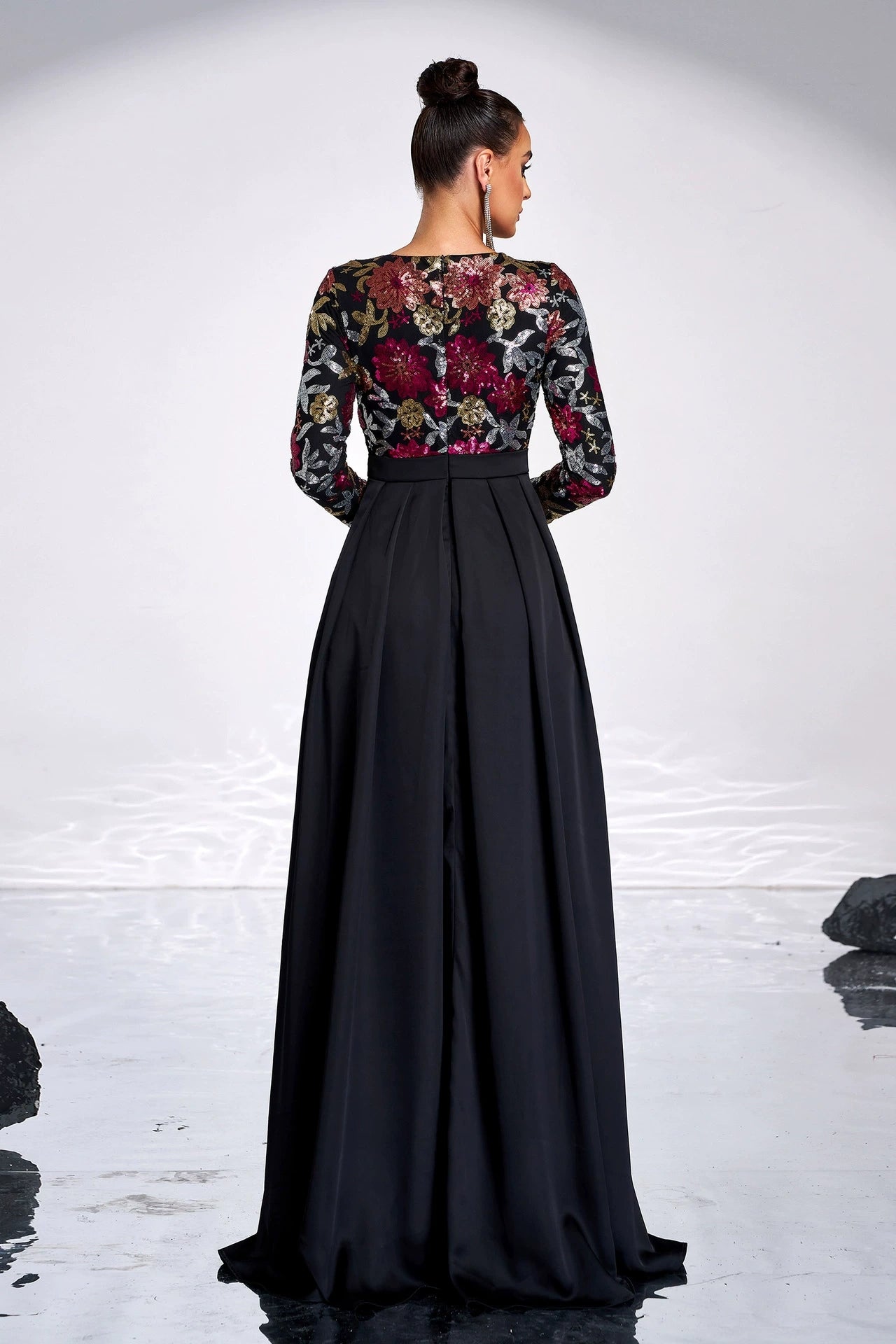 Vintage Long Elegant Evening Dress Long Sleeves Split – TANYA BRIDAL