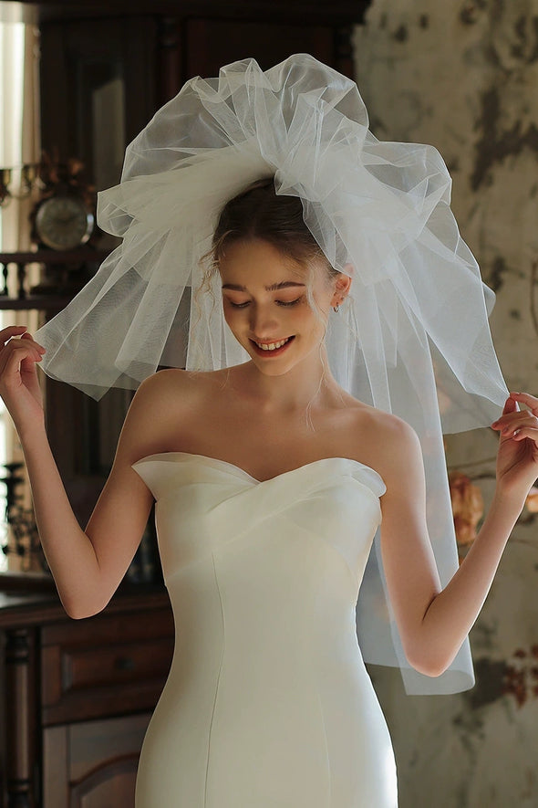 V382 multi-layer fluffy main wedding dress, bridal veil