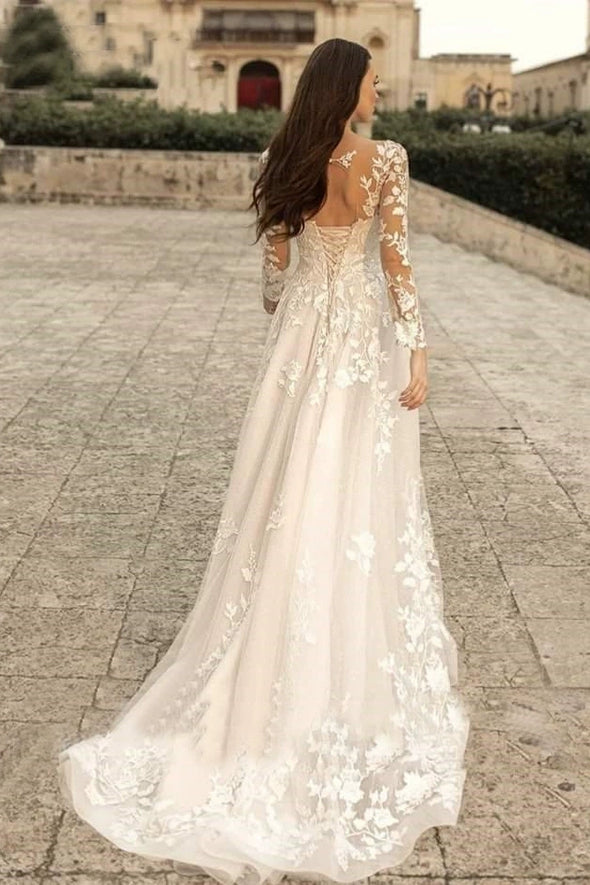 #LY9202 Elegant Lace Long Sleeves Wedding Dress