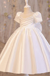 Rond Neck Short Sleeves Satin Flower Girl Dress