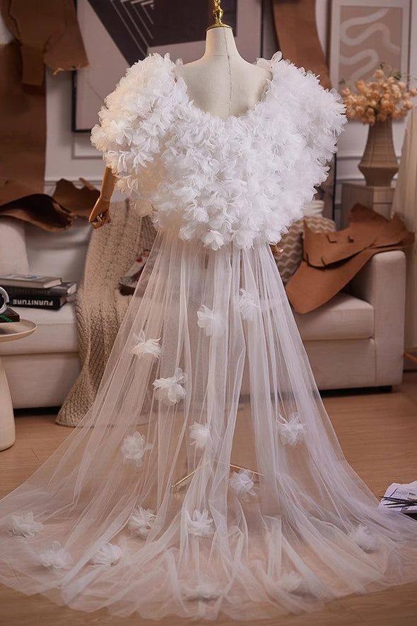 Little Flower Off White Tulle Cape Fashion Runway Costumes Outfit