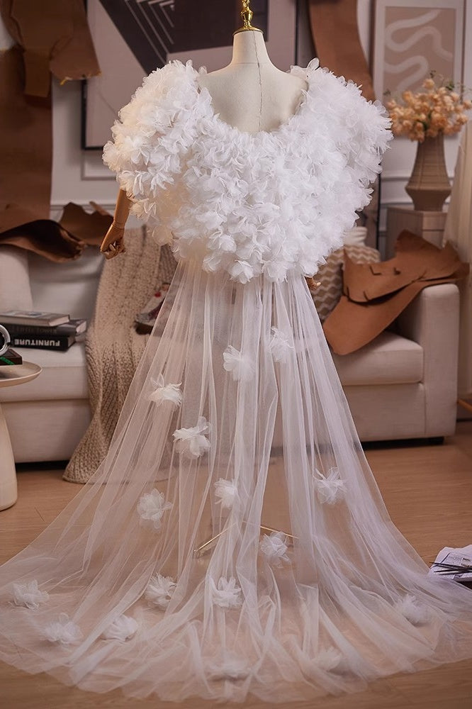 Little Flower Off White Tulle Cape Fashion Runway Costumes Outfit - Little Flower Off White Tulle Cape Fashion Runway Costumes Outfit -