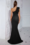 One Shoulder Fuchsia Long Mermaid Evening Dress With Ruffles Flower