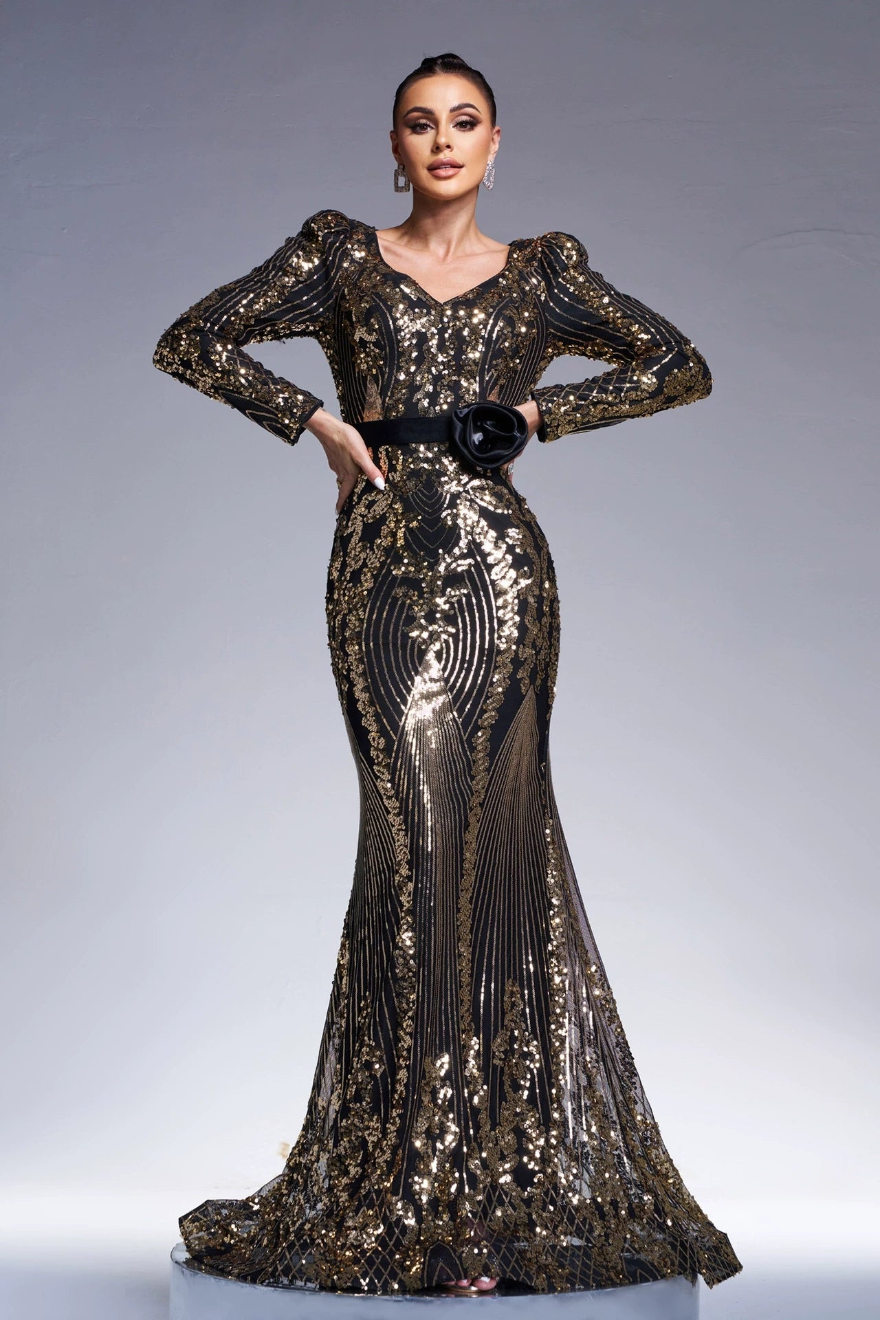 Long Sleeves Sequins V Neck Mermaid Evening Dress TANYA BRIDAL Long Sleeves Sequins V Neck Mermaid Evening Dress TANYA BRIDAL