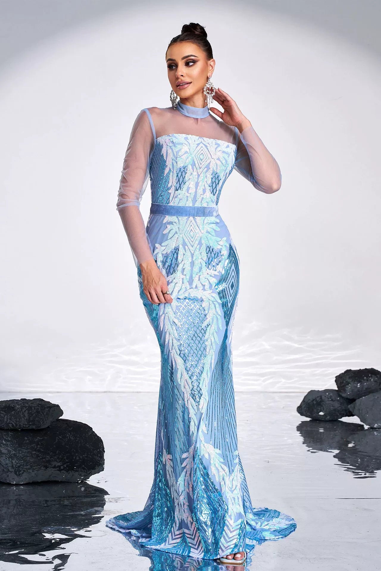 Long Sleeves Temperament Round Neck Sexy Evening Gown TANYA BRIDAL Long Sleeves Temperament Round Neck Sexy Evening Gown TANYA BRIDAL