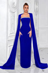 Royal Blue Long Mermaid Evening Dress With Cape