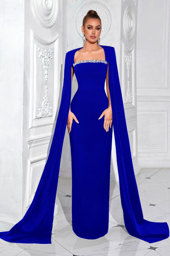 Royal Blue Long Mermaid Evening Dress With Cape