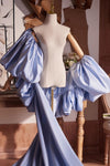 Light Blue Satin Cape Performance Runway Costumes Outfit