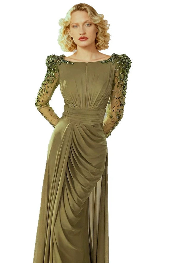 DZ9383 Olive Green Long Sleeves Women Evening Dress – TANYA BRIDAL