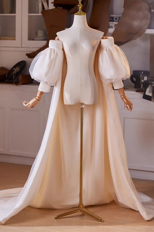 Champagne Satin Tulle Cape Performance Runway Costumes Outfit