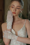 WG144 Elegant Lace Bridal Gloves Short Handmade Beads