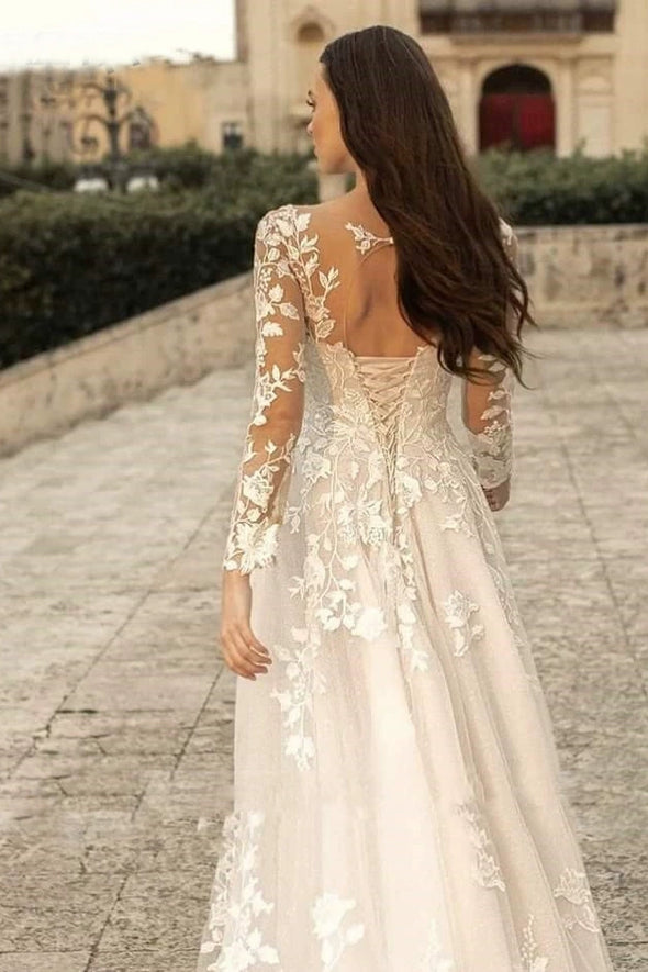 #LY9202 Elegant Lace Long Sleeves Wedding Dress