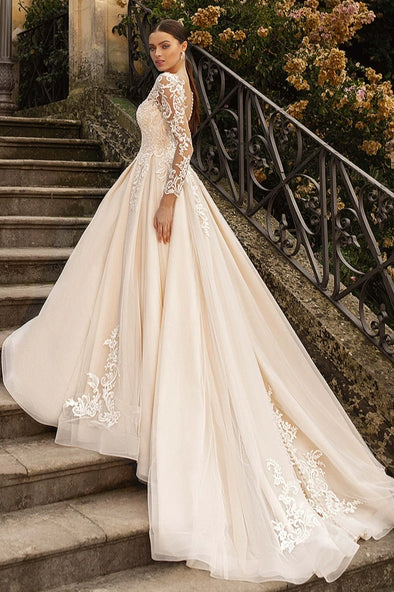 #LY9211 A Line Lace Sleeves Long Wedding Gown