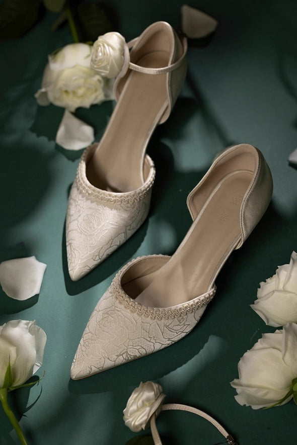 Vintage Rose Flower Lace Wedding Shoes High Heel