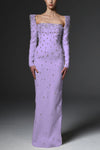 #DZ9387 Square Neck Long Sleeves Crystal Evening Dress