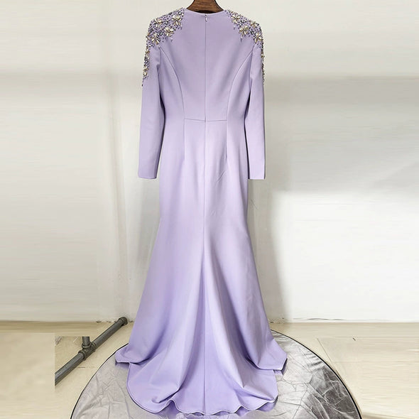 #DZ9396 Hand Beads Long Evening Dress Full Sleeves