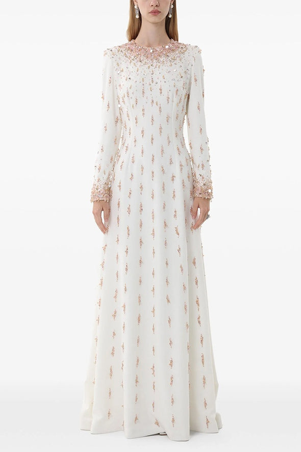 #DZ9388 Luxury Heavy Crystal Long Sleeves Formal Lady Dress