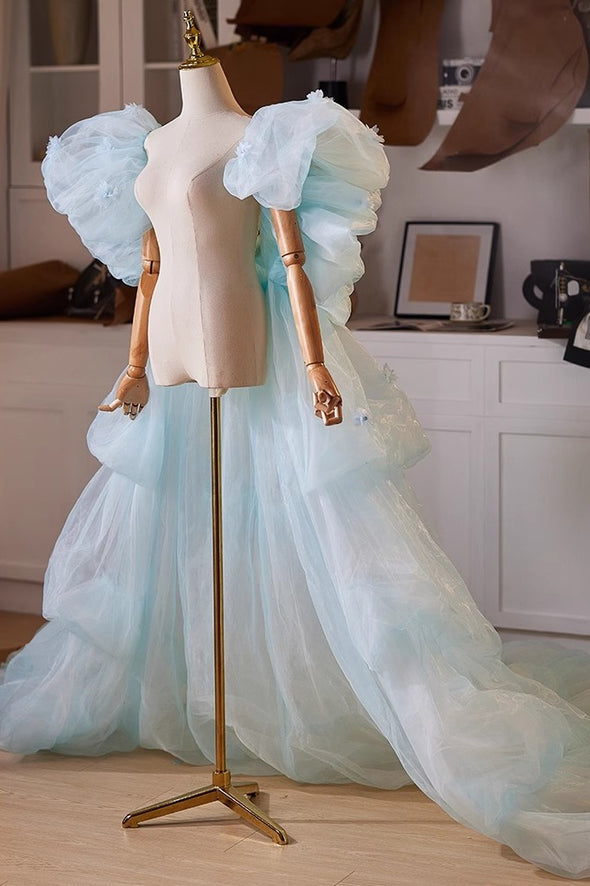 Sky Blue Performance Cake Cape Fashion Runway Costumes Outfit