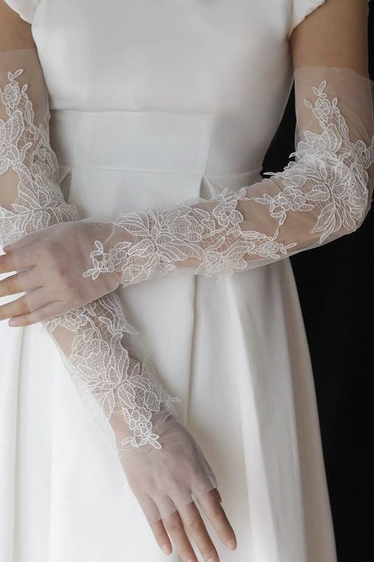 WG154 Long Soft Mesh Lace Bridal Arm Sleeves