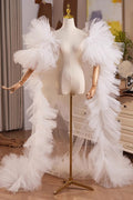 Off White Plisse Tulle Performance Cape Runway Costumes Outfit