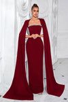 Burgundy Long Mermaid Evening Dress With Cape