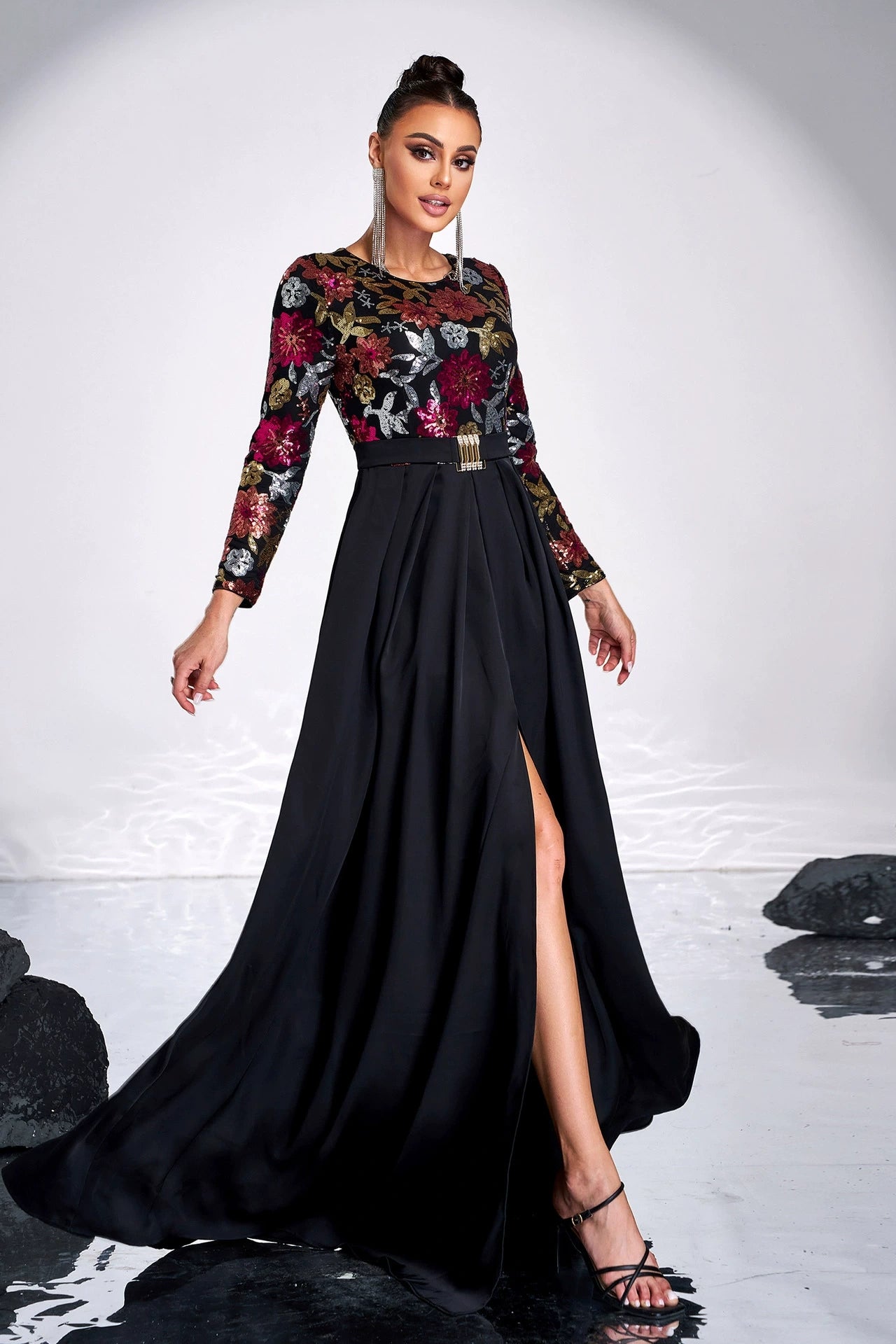 Vintage Long Elegant Evening Dress Long Sleeves Split TANYA BRIDAL Vintage Long Elegant Evening Dress Long Sleeves Split TANYA BRIDAL