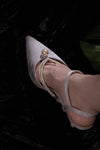 Modest Gray Lace Wedding Shoes High Heel With Pearl
