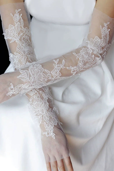 WG154 Long Soft Mesh Lace Bridal Arm Sleeves