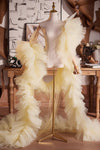 Light Yellow Plisse Tulle Performance Cape Runway Costumes Outfit