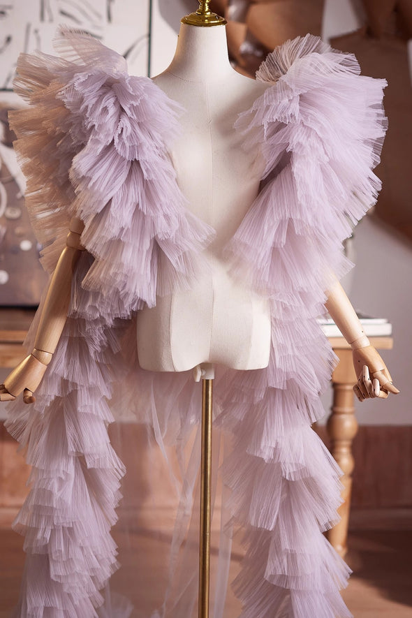Lavender Plisse Tulle Performance Cape Runway Costumes Outfit